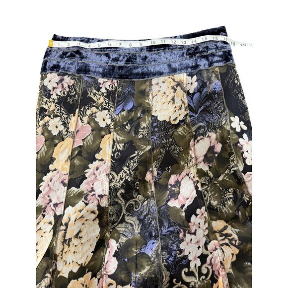 Floral Velvet Chiffon Skirt Silk By Background Boho Whimsy Italy Size 46 / US 10 - Picture 6 of 9